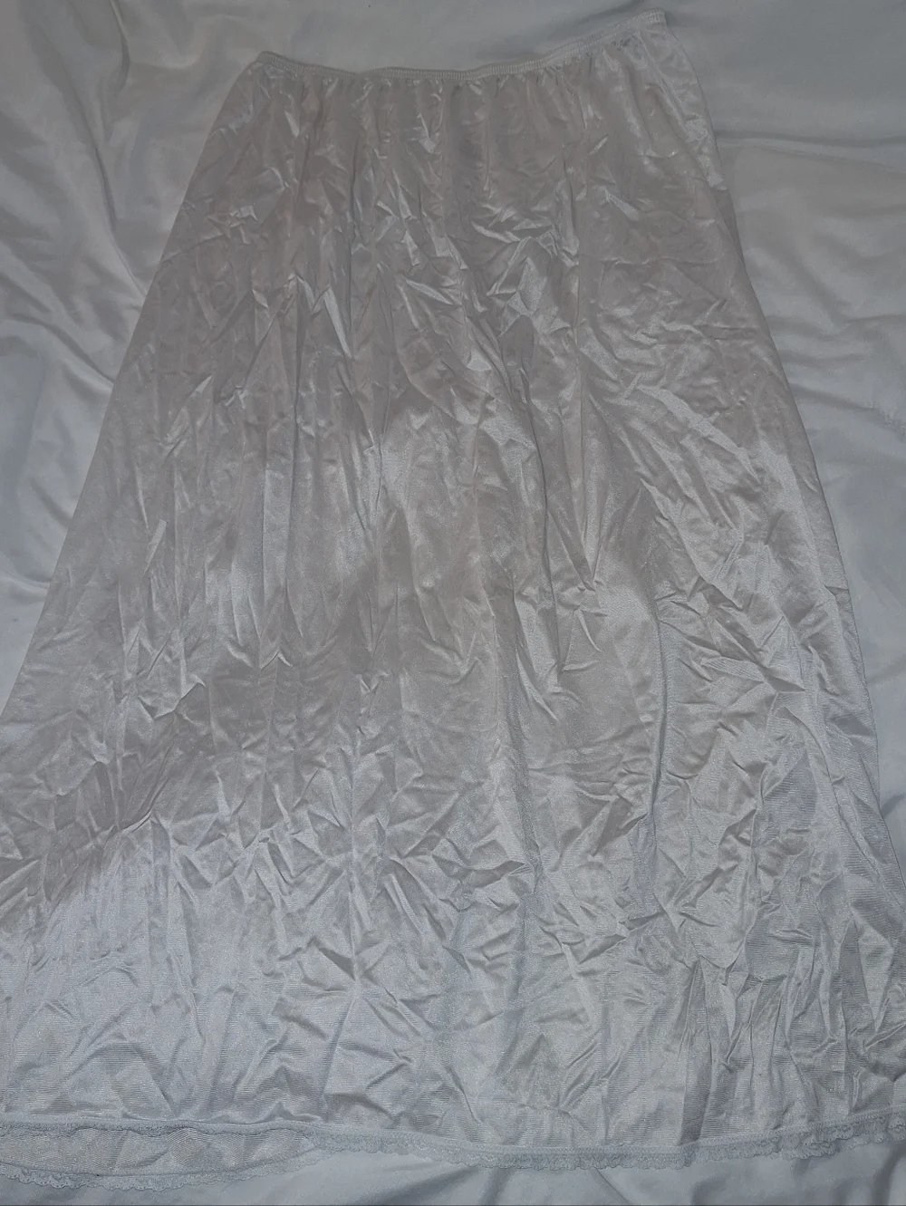 Vanity Fair White Satin Slip Skirt Large With Slit Vintage
